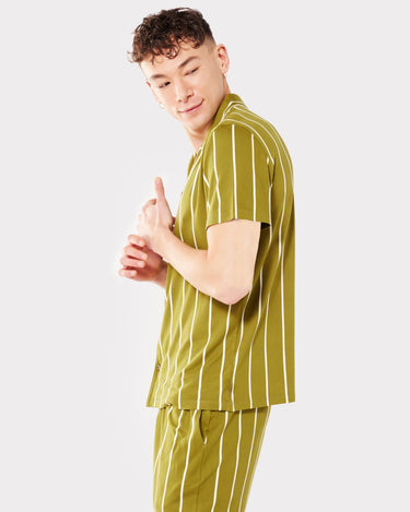 Men's Khaki Stripe Print Button Up